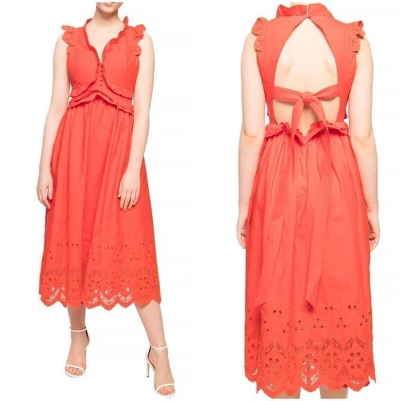 NWT Self-Portrait Openwork Ruffle Midi Dress $505 - Picture 1 of 10